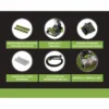 Kit accessori per la spazzolatrice Green Cleaner Pro, inclusi doppia spazzola rotante, rulli rimovibili, sistema di asciugatura rapida e accessori per la pulizia di pavimenti e tappezzeria.